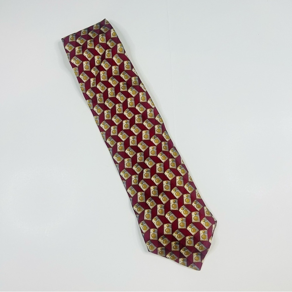 Valentino Red Industrial Print Classic Silk Neck Tie